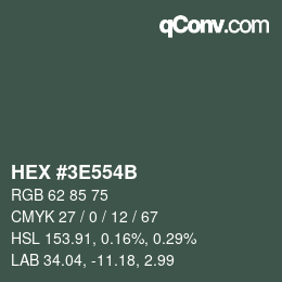 Color code: HEX #3E554B | qconv.com