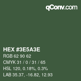 Code couleur: HEX #3E5A3E | qconv.com