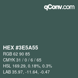 Color code: HEX #3E5A55 | qconv.com