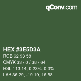 Color code: HEX #3E5D3A | qconv.com