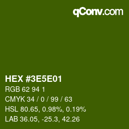 Code couleur: HEX #3E5E01 | qconv.com