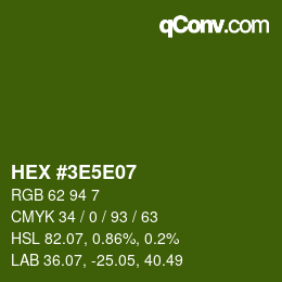 Code couleur: HEX #3E5E07 | qconv.com