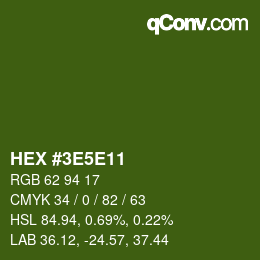 Code couleur: HEX #3E5E11 | qconv.com