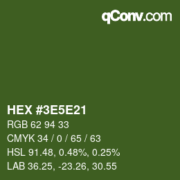 Farbcode: HEX #3E5E21 | qconv.com