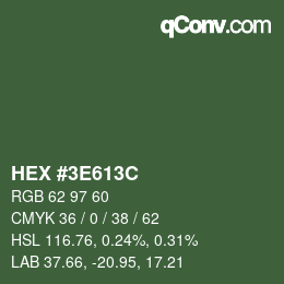 Color code: HEX #3E613C | qconv.com