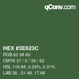 Color code: HEX #3E623C | qconv.com