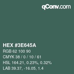 Color code: HEX #3E645A | qconv.com