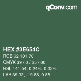 Color code: HEX #3E654C | qconv.com