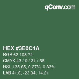Color code: HEX #3E6C4A | qconv.com