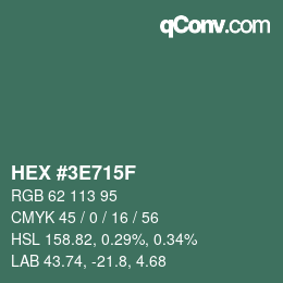 Color code: HEX #3E715F | qconv.com