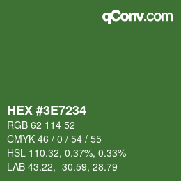 Color code: HEX #3E7234 | qconv.com
