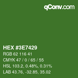 Color code: HEX #3E7429 | qconv.com
