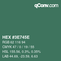 Color code: HEX #3E745E | qconv.com
