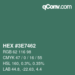 Color code: HEX #3E7462 | qconv.com