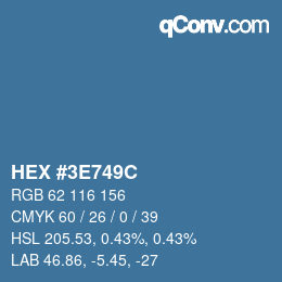 Color code: HEX #3E749C | qconv.com