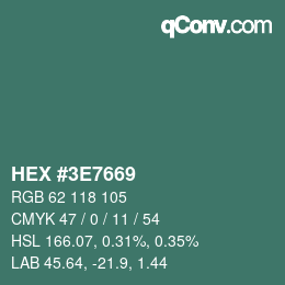 Color code: HEX #3E7669 | qconv.com