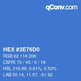 Farbcode: HEX #3E76D0 | qconv.com