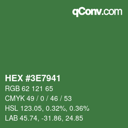 Code couleur: HEX #3E7941 | qconv.com