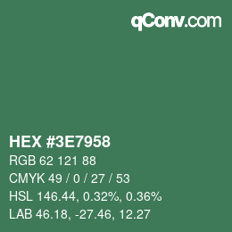 Color code: HEX #3E7958 | qconv.com