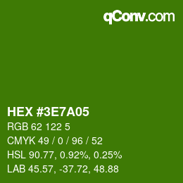 Color code: HEX #3E7A05 | qconv.com