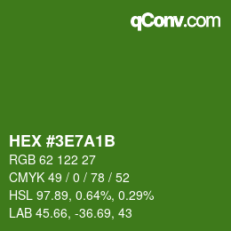 Color code: HEX #3E7A1B | qconv.com