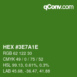Color code: HEX #3E7A1E | qconv.com