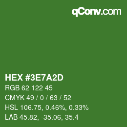 Color code: HEX #3E7A2D | qconv.com