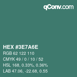 Color code: HEX #3E7A6E | qconv.com