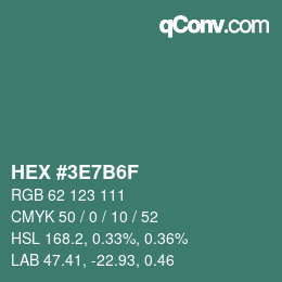 Color code: HEX #3E7B6F | qconv.com