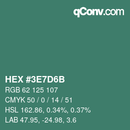 Color code: HEX #3E7D6B | qconv.com