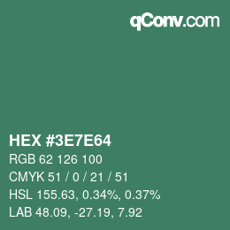 Color code: HEX #3E7E64 | qconv.com