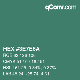 Color code: HEX #3E7E6A | qconv.com