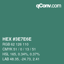 Color code: HEX #3E7E6E | qconv.com