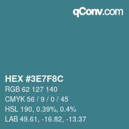 カラーコード: HEX #3E7F8C | qconv.com
