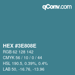 Color code: HEX #3E808E | qconv.com