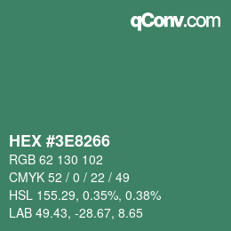 Farbcode: HEX #3E8266 | qconv.com