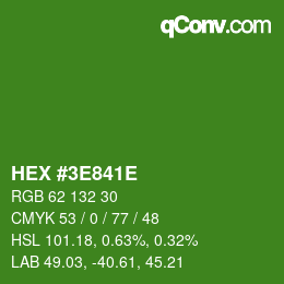 Color code: HEX #3E841E | qconv.com