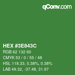 Color code: HEX #3E843C | qconv.com