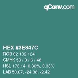 Color code: HEX #3E847C | qconv.com