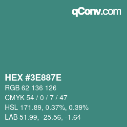 Color code: HEX #3E887E | qconv.com