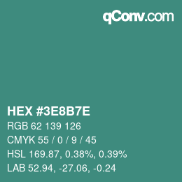 Farbcode: HEX #3E8B7E | qconv.com