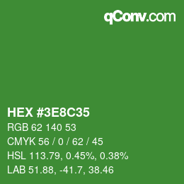 カラーコード: HEX #3E8C35 | qconv.com