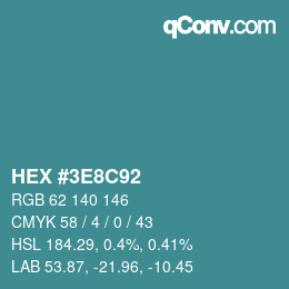 Code couleur: HEX #3E8C92 | qconv.com