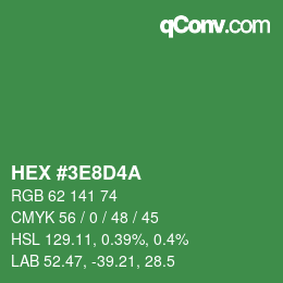 Color code: HEX #3E8D4A | qconv.com