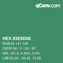 カラーコード: HEX #3E8D68 | qconv.com