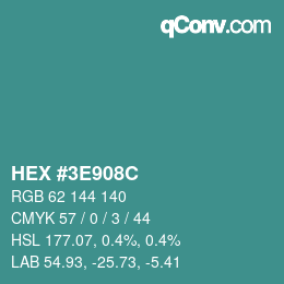 Color code: HEX #3E908C | qconv.com