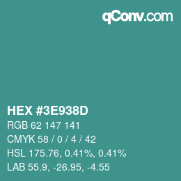 Color code: HEX #3E938D | qconv.com