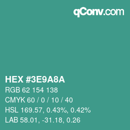 Color code: HEX #3E9A8A | qconv.com