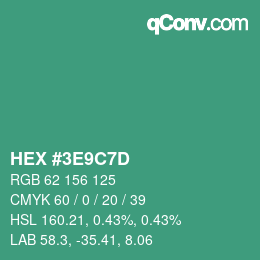 Color code: HEX #3E9C7D | qconv.com