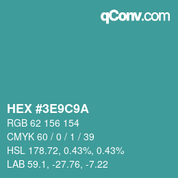 Color code: HEX #3E9C9A | qconv.com
